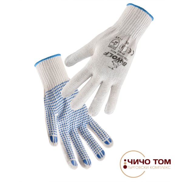 Ръкавици-с-ПВХ-точки-KELE-/бяло-и-синьо/-650400