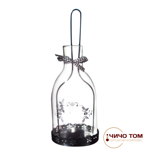 Декоративен-фенер--Бутилка--/черен/-за-1-свещ/