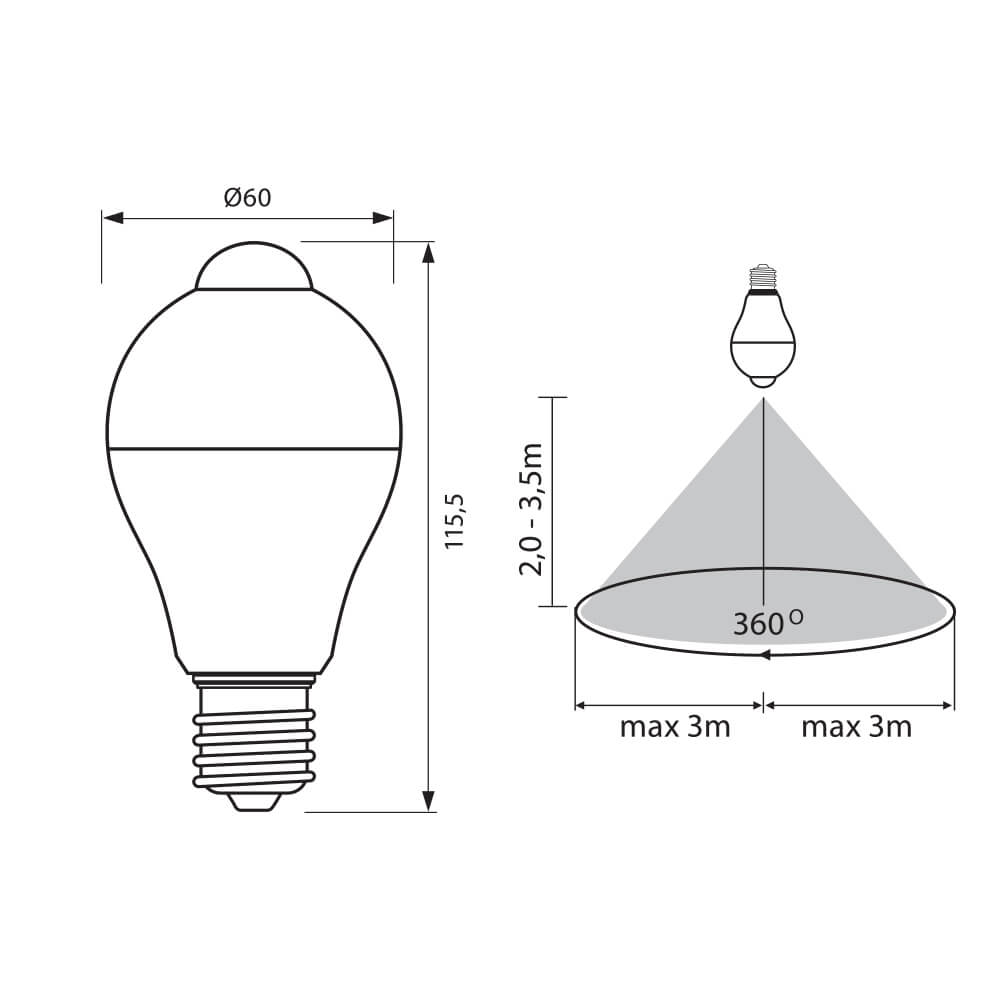 LED лампа със сензор неутрална светлина 7W E27 424